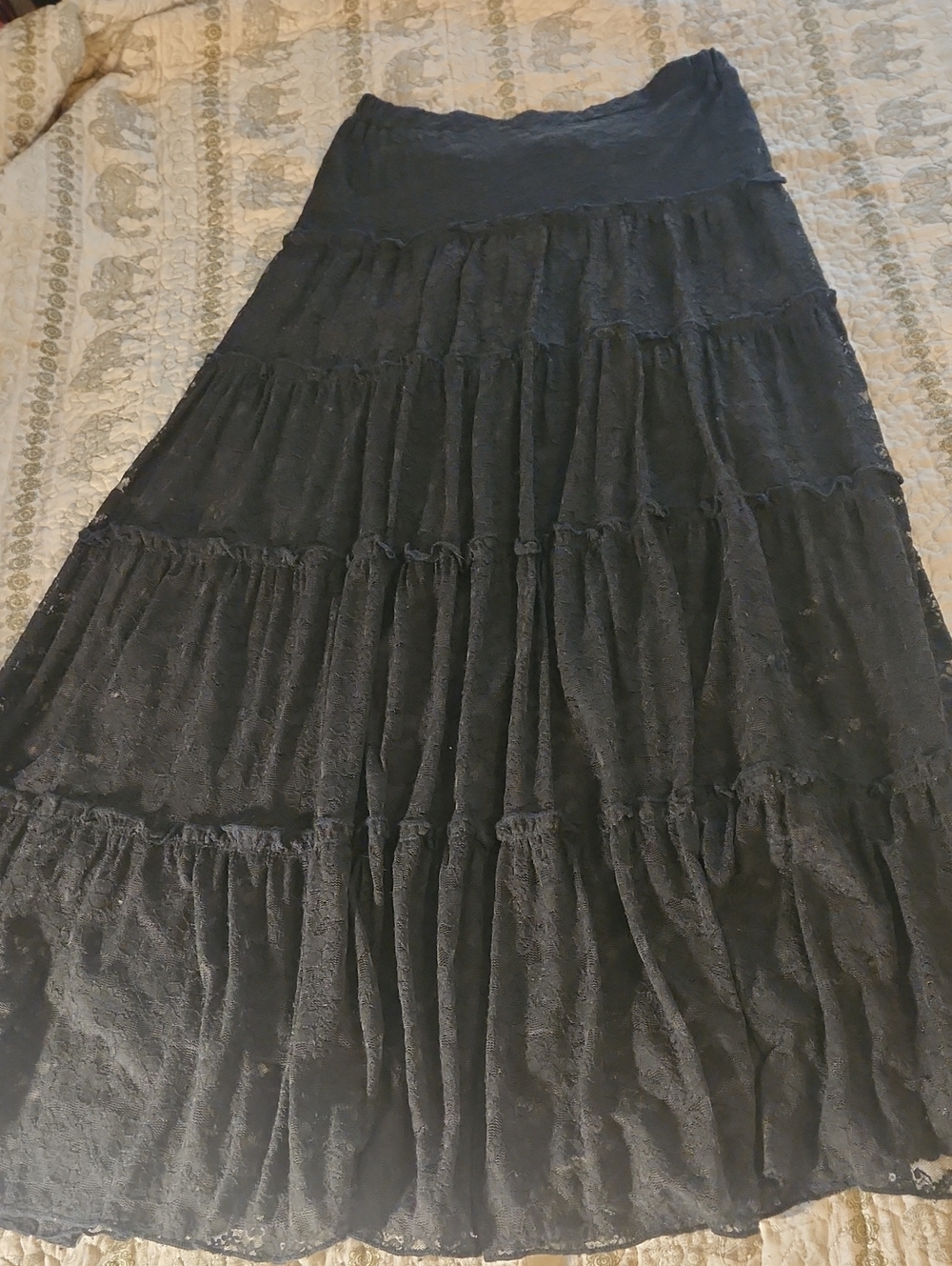 Charcoal Tiered Maxi Skirt - Stretch Lace